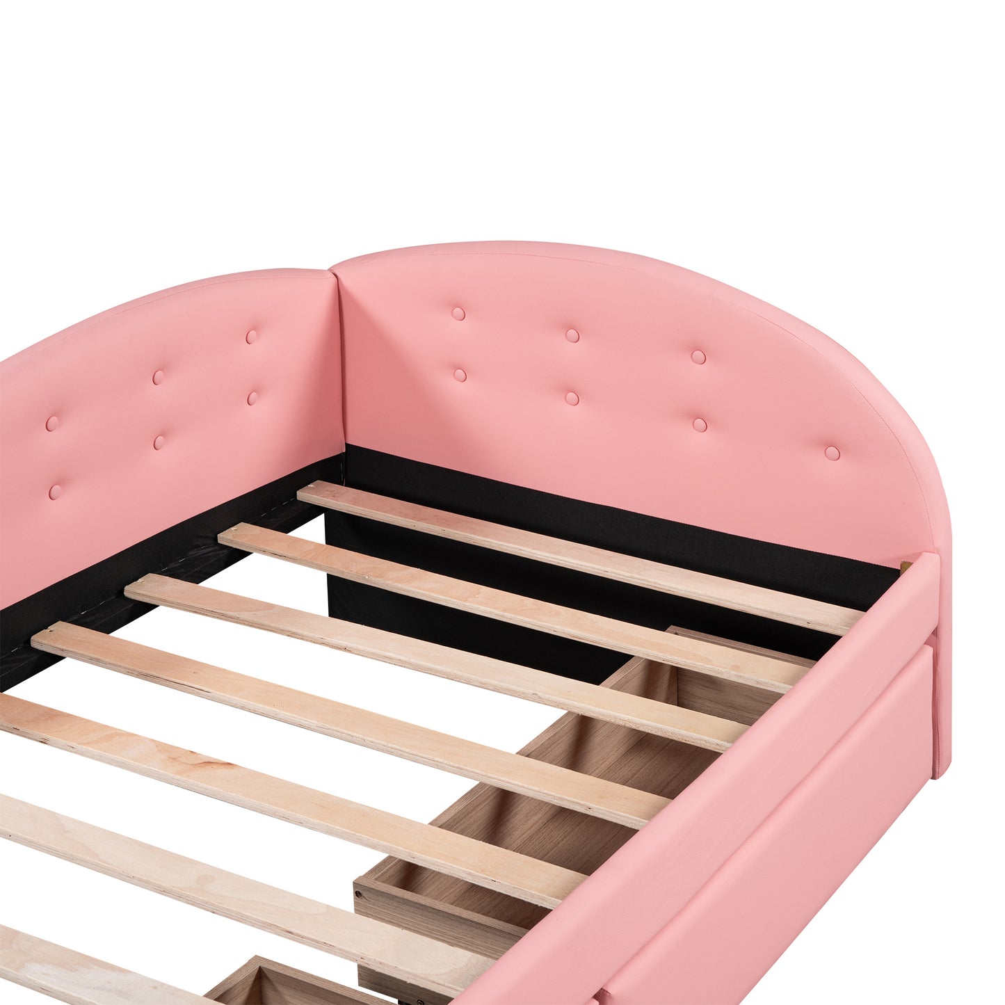Twin Size PU Upholstered Tufted Daybed with Two Drawers and Cloud Shaped Guardrail, Pink - Enova Luxe Home Store