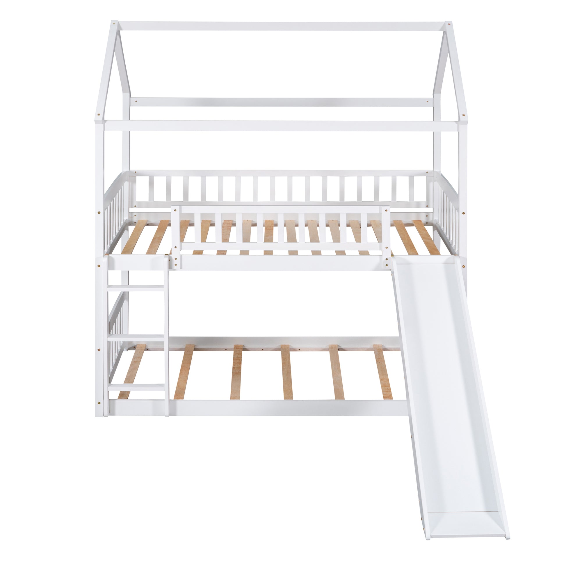 Twin Over Twin Bunk Bed with Slide, House Bed with Slide, White(OLD SKU: LT000213AAK) - Enova Luxe Home Store