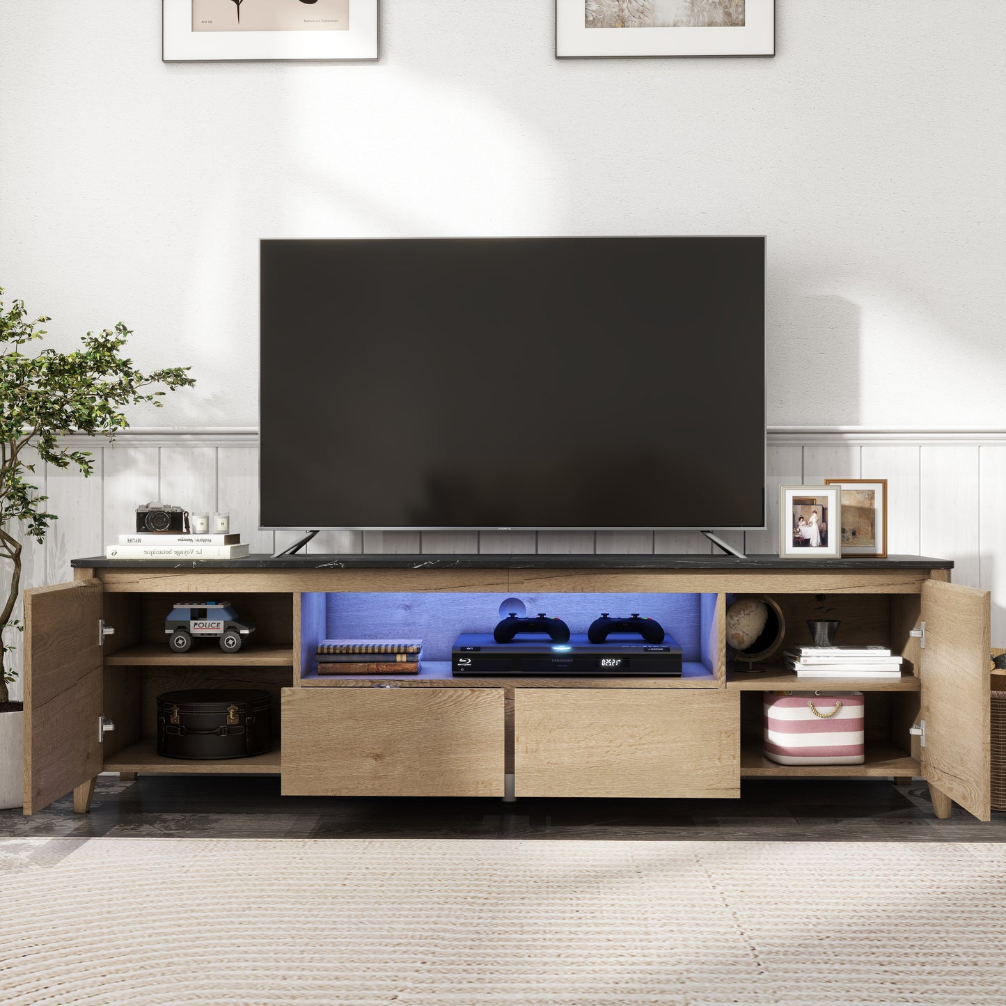 70 Inches Modern TV stand with LED Lights Entertainment Center TV cabinet with Storage for Up to 80 inch for Gaming Living Room Bedroom