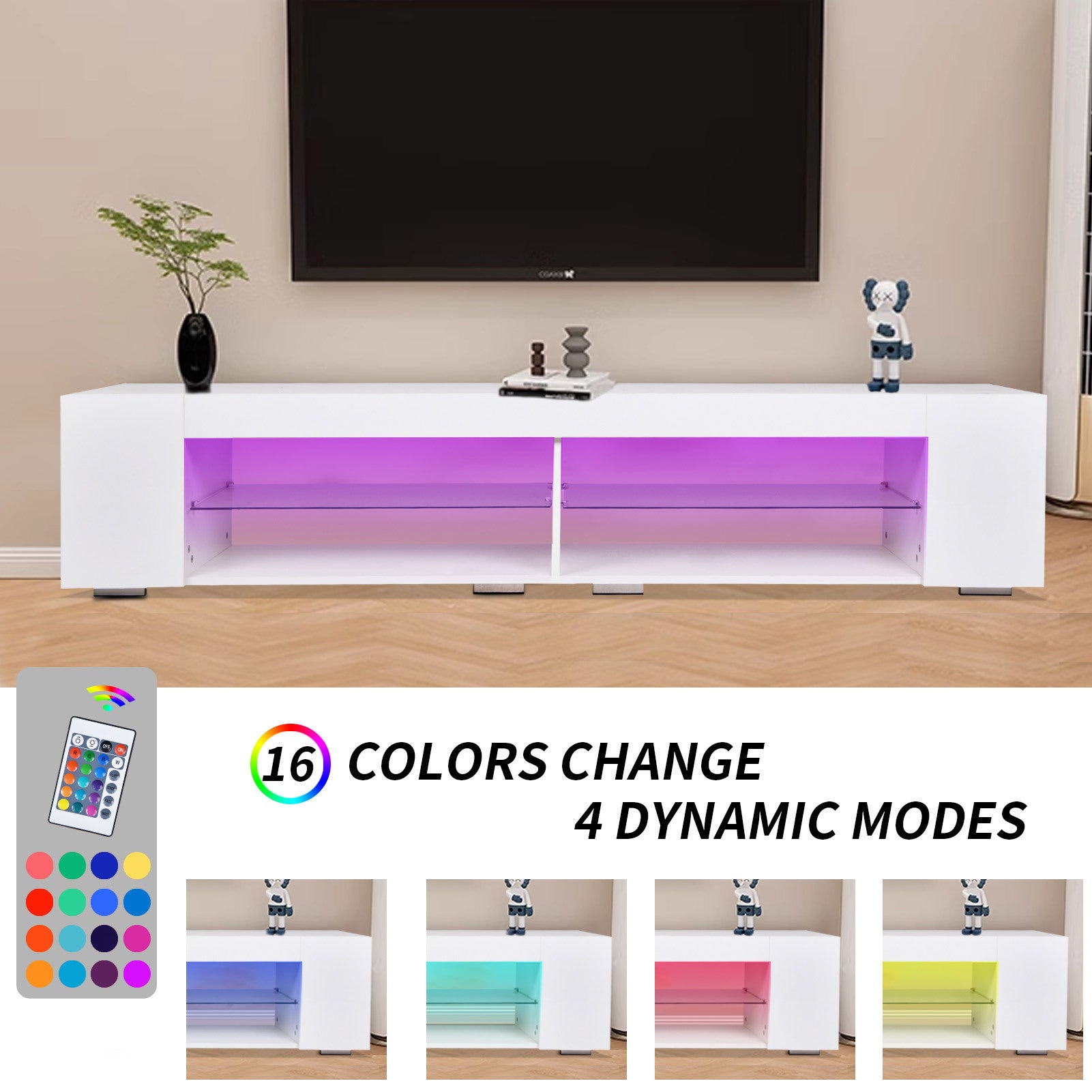 LED TV Stand Modern Entertainment Center with Storage High Gloss Gaming Living Room Bedroom TV cabinet - Enova Luxe Home Store