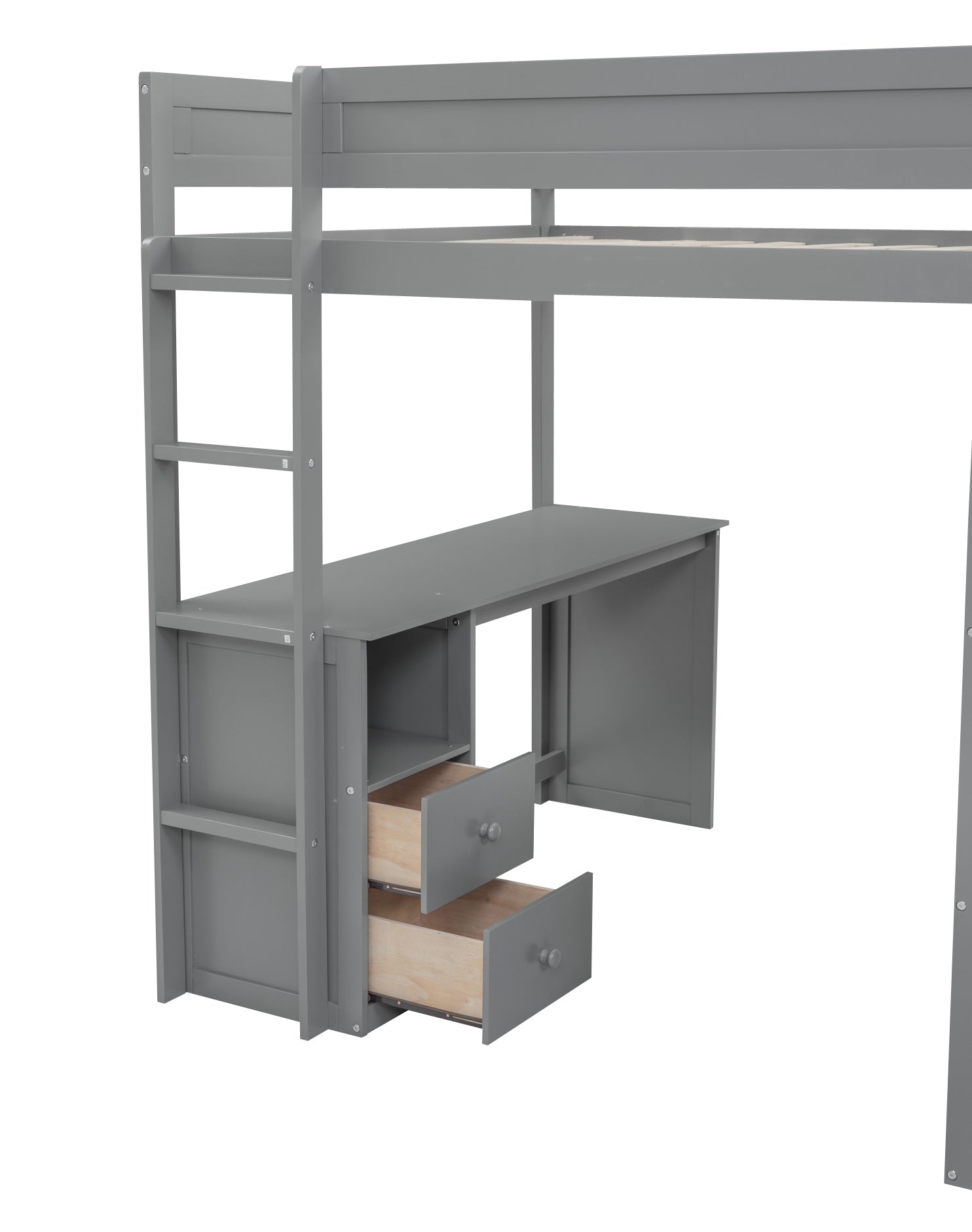 Wood Full Size Loft Bed with Wardrobes and 2-Drawer Desk with Cabinet, Gray - Enova Luxe Home Store