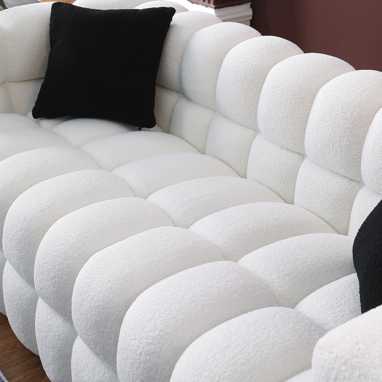 length ,35.83" deepth ,human body structure for USA people,  marshmallow sofa,boucle sofa ,White color,3 seater - Enova Luxe Home Store
