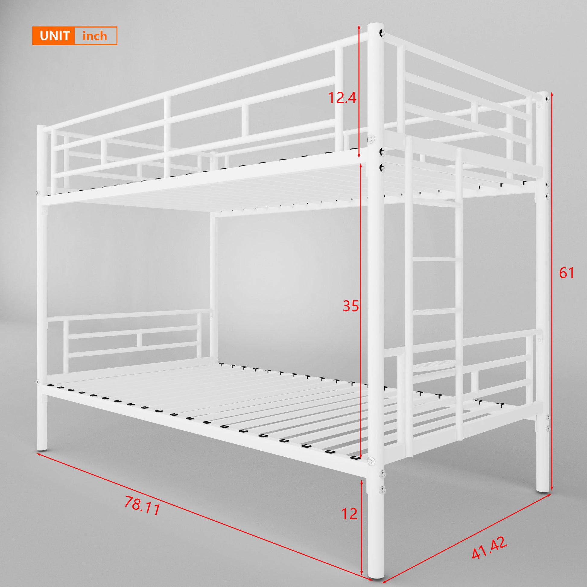 White Twin over Twin Metal Bunk Bed with Removable Ladder, Comfortable Rungs, Easy to assemble - Enova Luxe Home Store