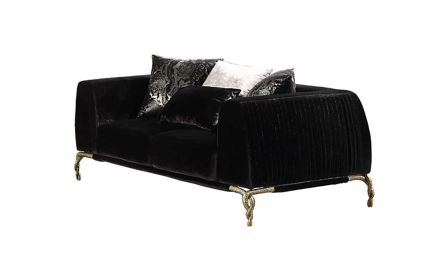 Majestic Shiny Thick Velvet Fabric Upholstered 2PC Living room set made with wood in Black