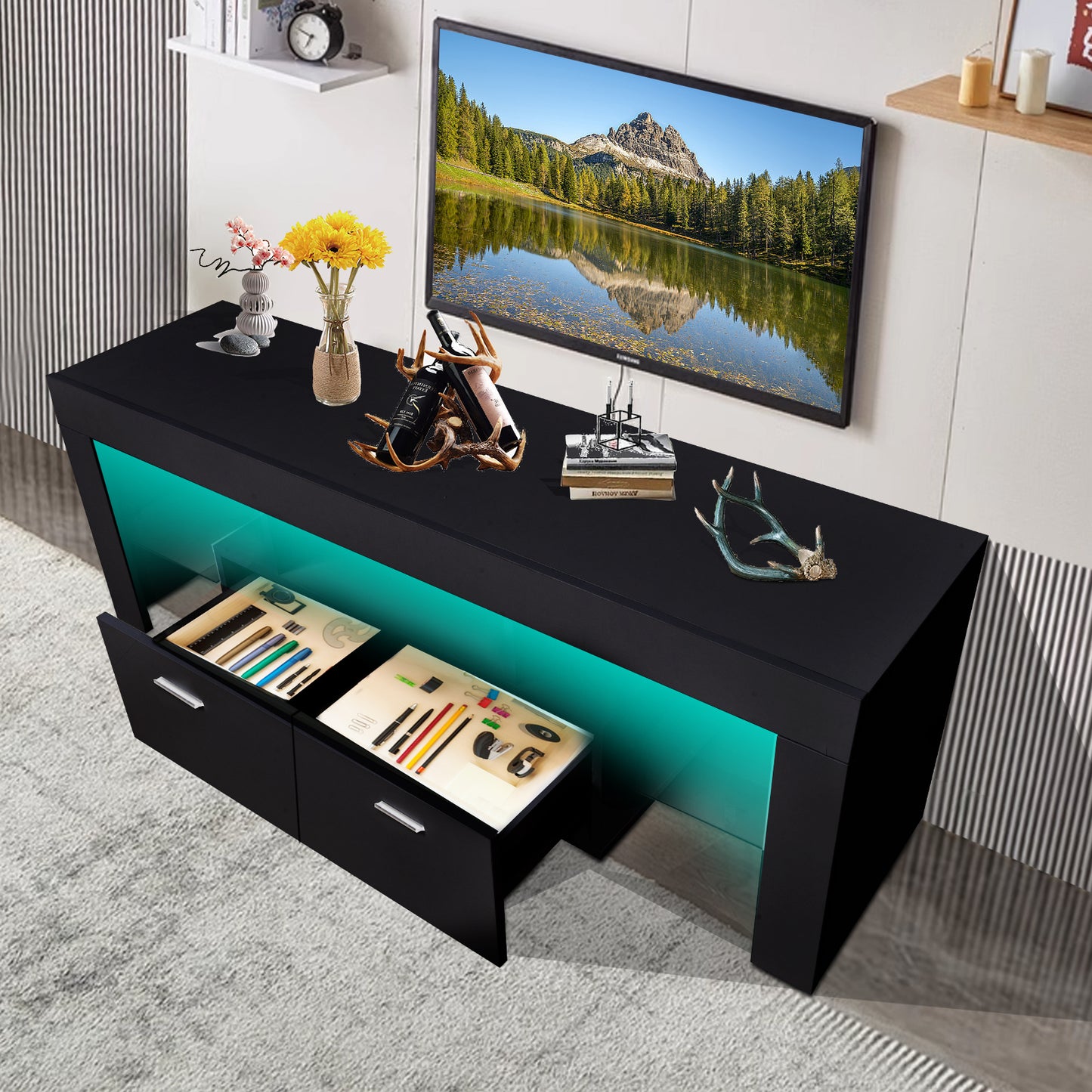 LED TV stand modern TV stand with storage Entertainment Center with drawer TV cabinet for Up to 75 inch for Gaming Living Room Bedroom - Enova Luxe Home Store