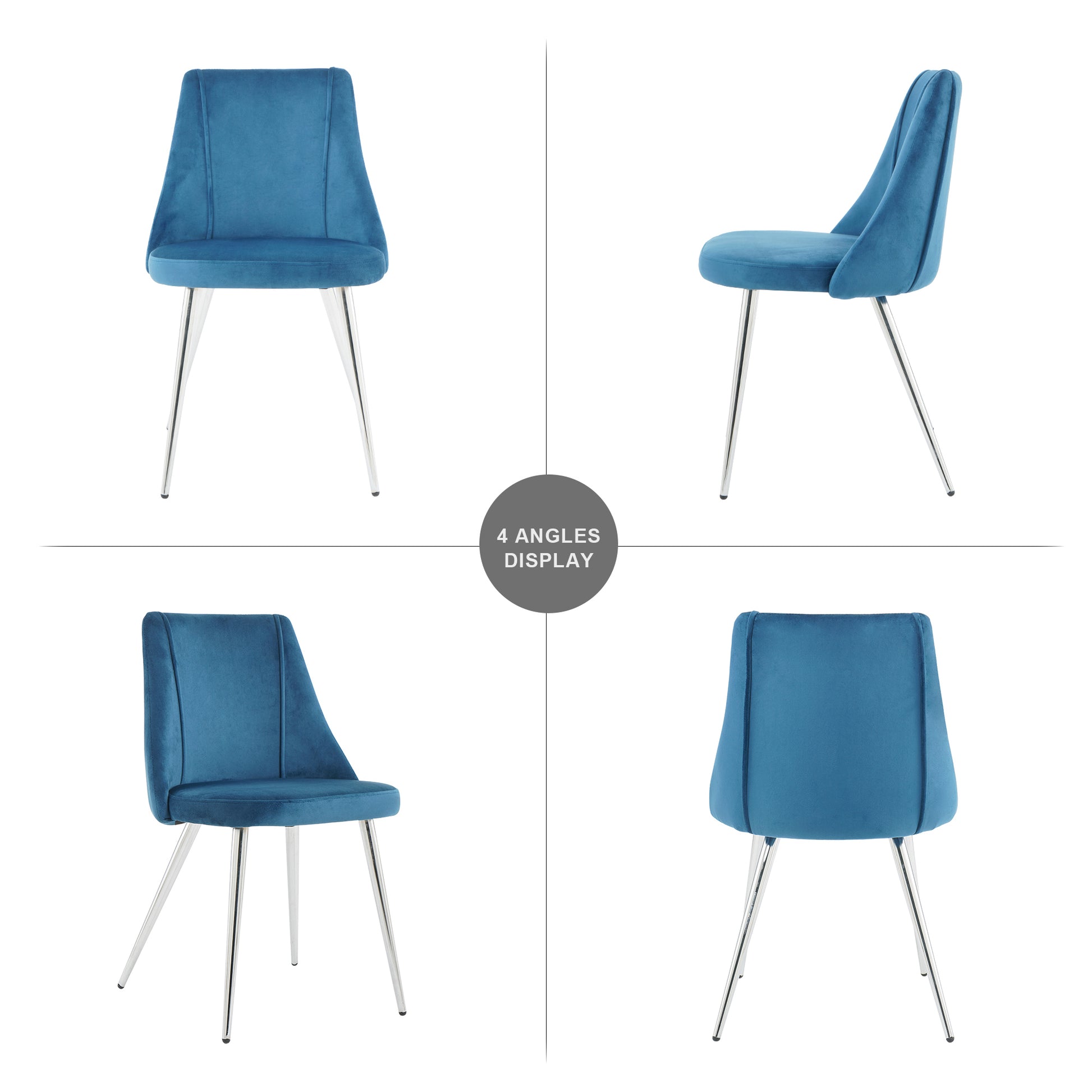 Modern simple velvet blue dining chair home bedroom stool back dressing chair student desk chair chrome metal legs(set of 4) - Enova Luxe Home Store