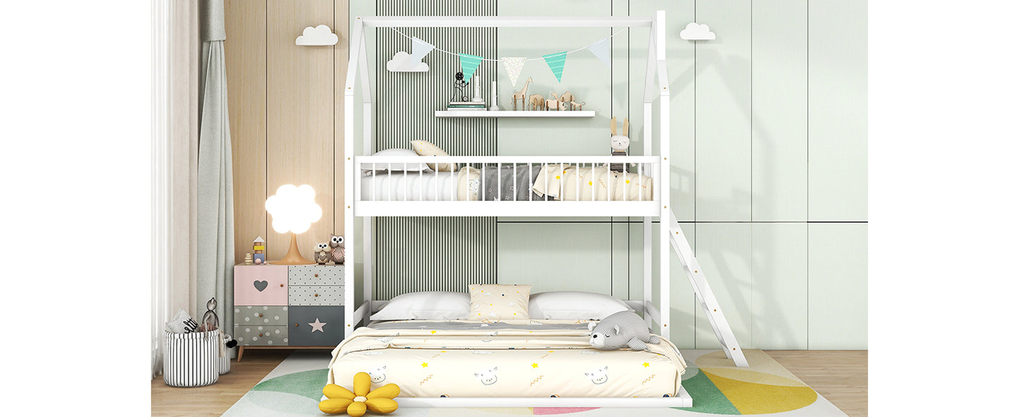 Twin Over Twin-Twin House Bunk Bed with Extending Trundle and Ladder - Enova Luxe Home Store