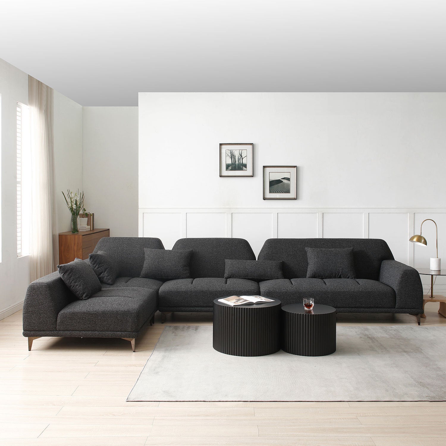 Modern Convertible Sectional Sofa in DARK Grey Fabric - Enova Luxe Home Store