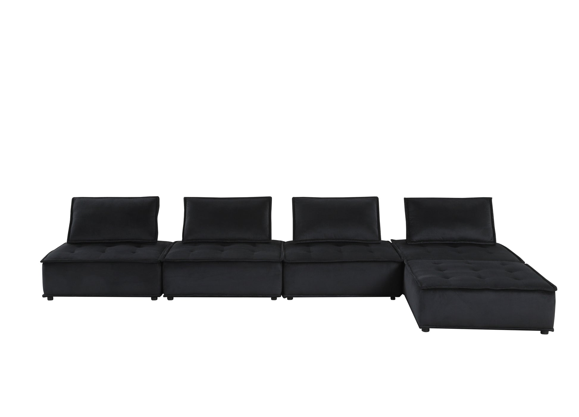 Anna Black Velvet 5 Pc Sectional Sofa Ottoman - Enova Luxe Home Store