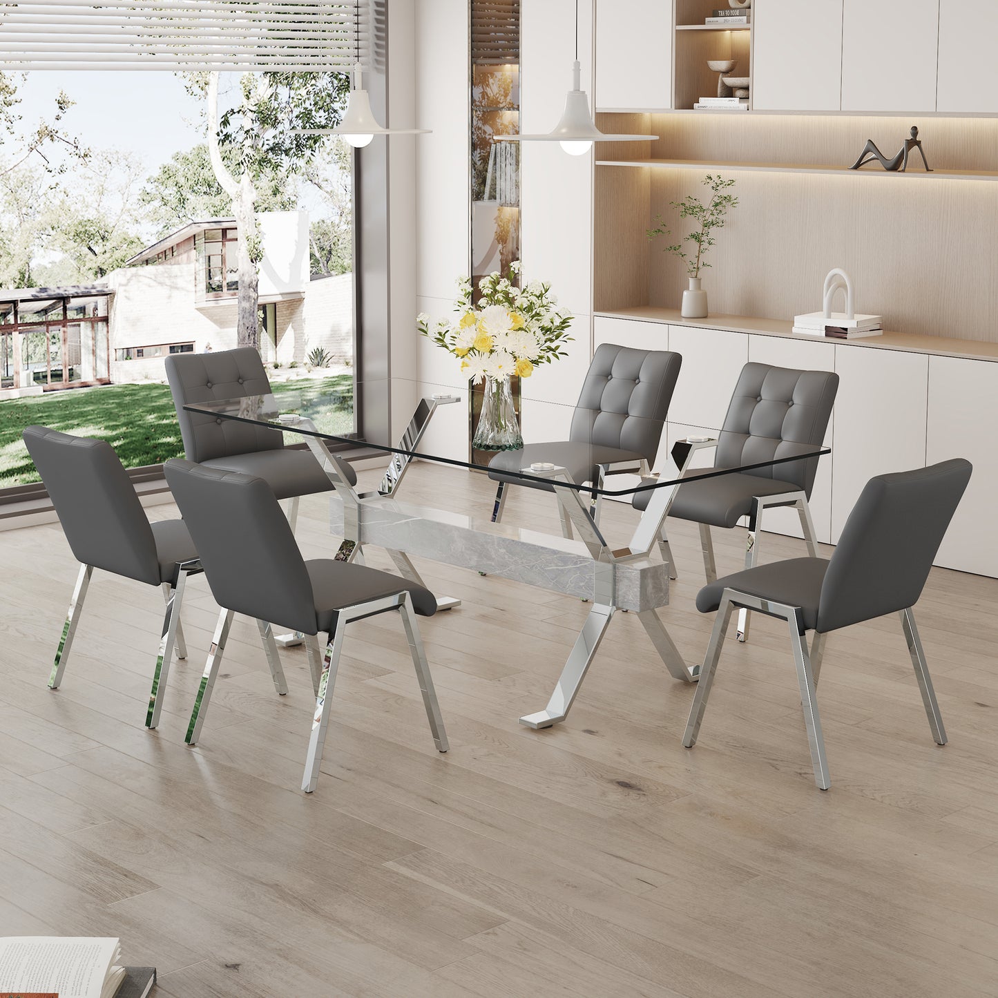 Table and Dining Chairs Set 7 Pcs Dining Set
