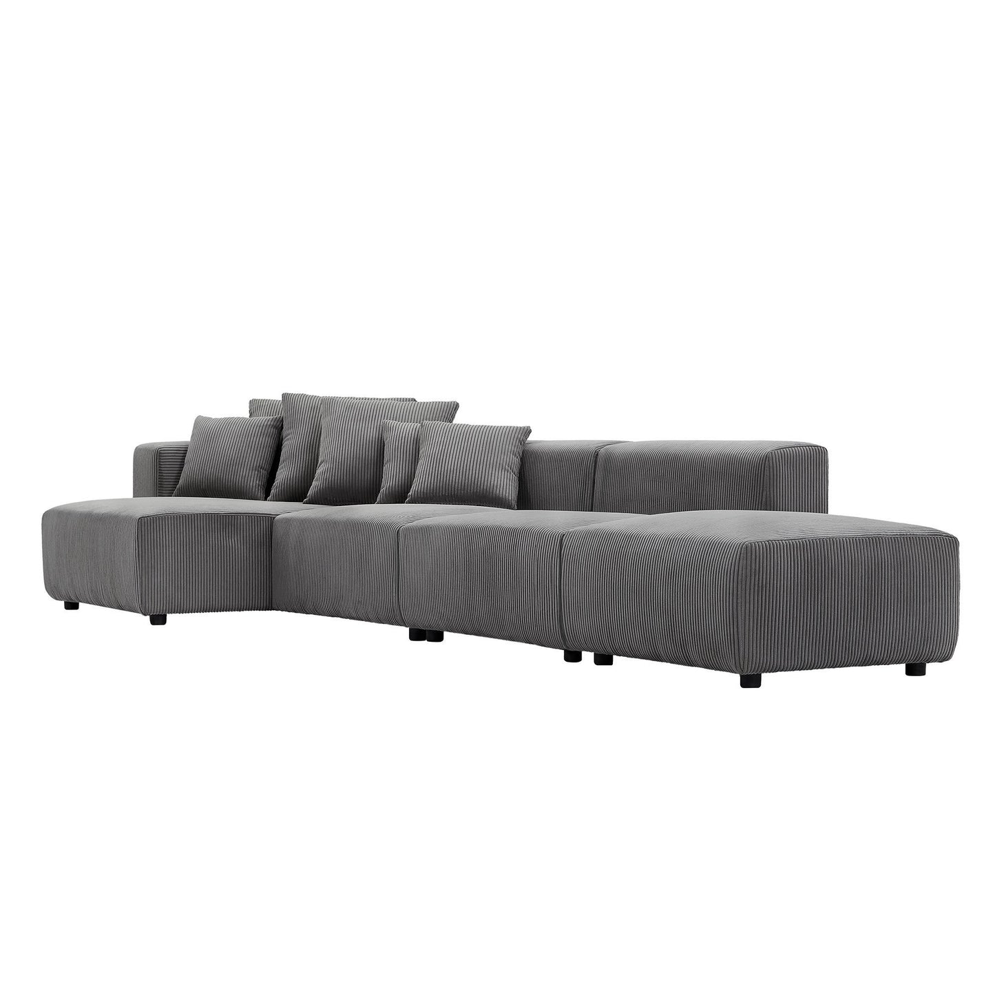 Soft Corduroy Sectional Modular Sofa 4 Piece Set, Small L-Shaped Chaise Couch for Living Room, Apartment, Office, Gray