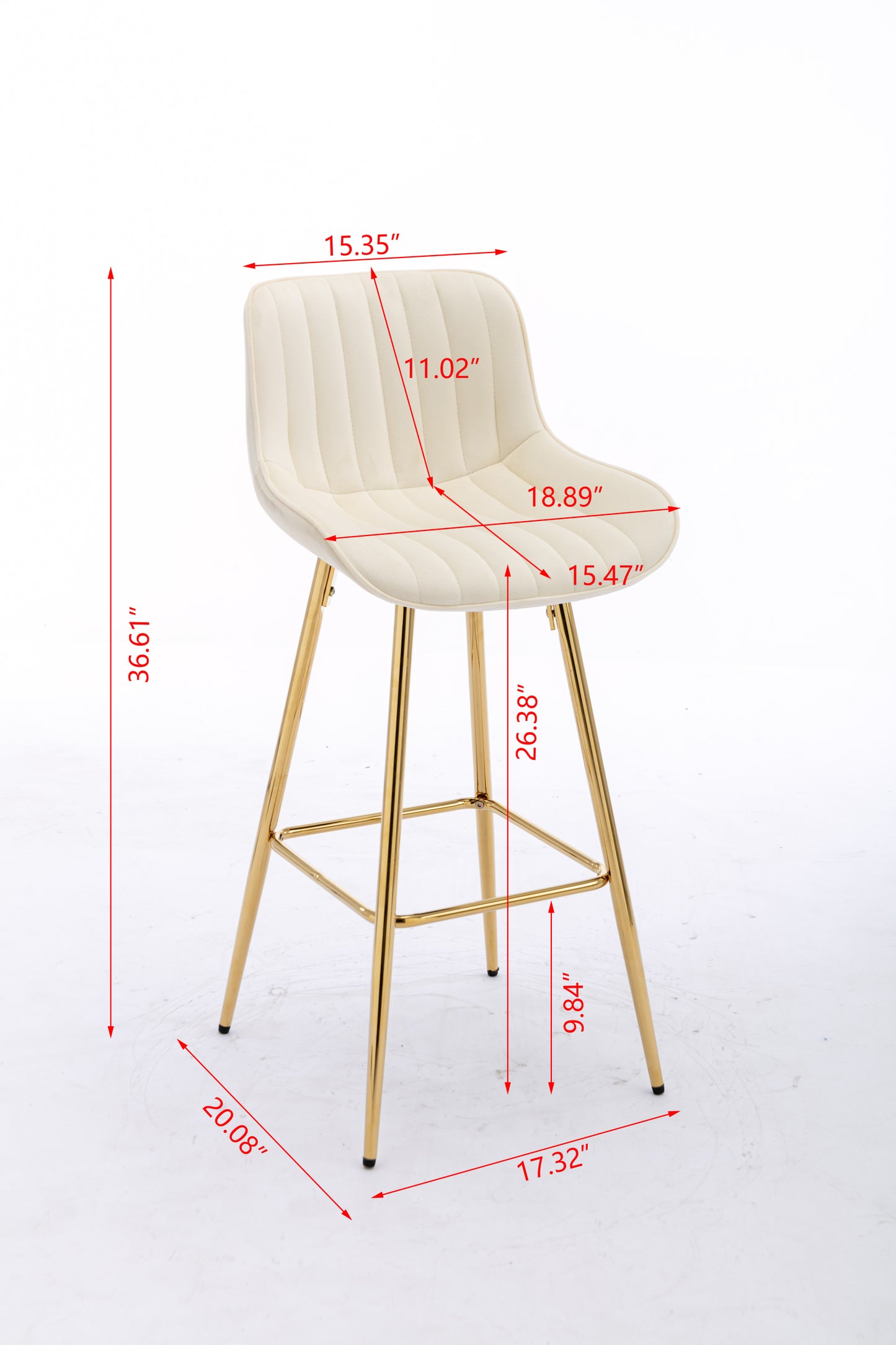 26 Inch Set of 2 Bar Stools,with Chrome Footrest Velvet Fabric Counter Stool Golden Leg Simple Bar Stool,CREAM - Enova Luxe Home Store