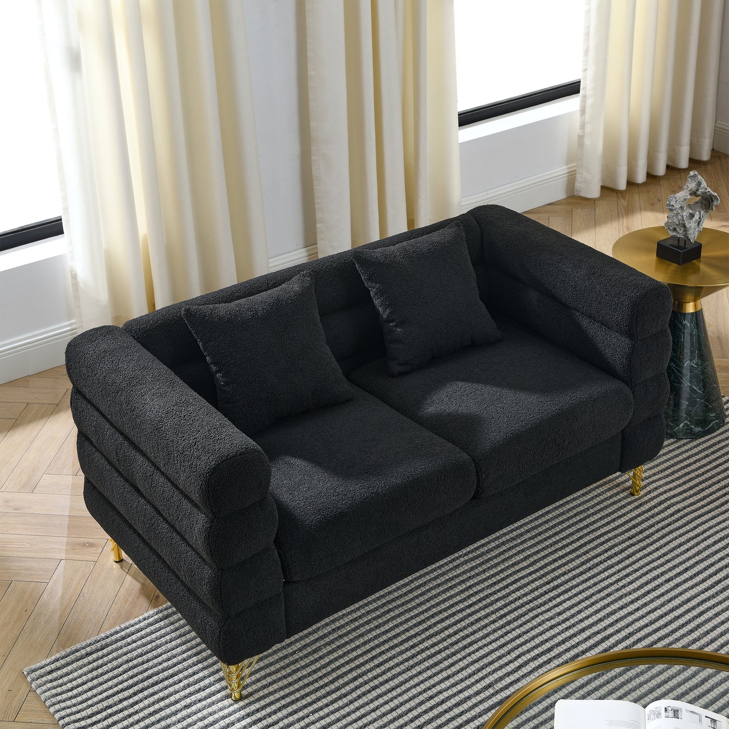 3-seater + 3-seater Combination sofa.BLACK teddy
