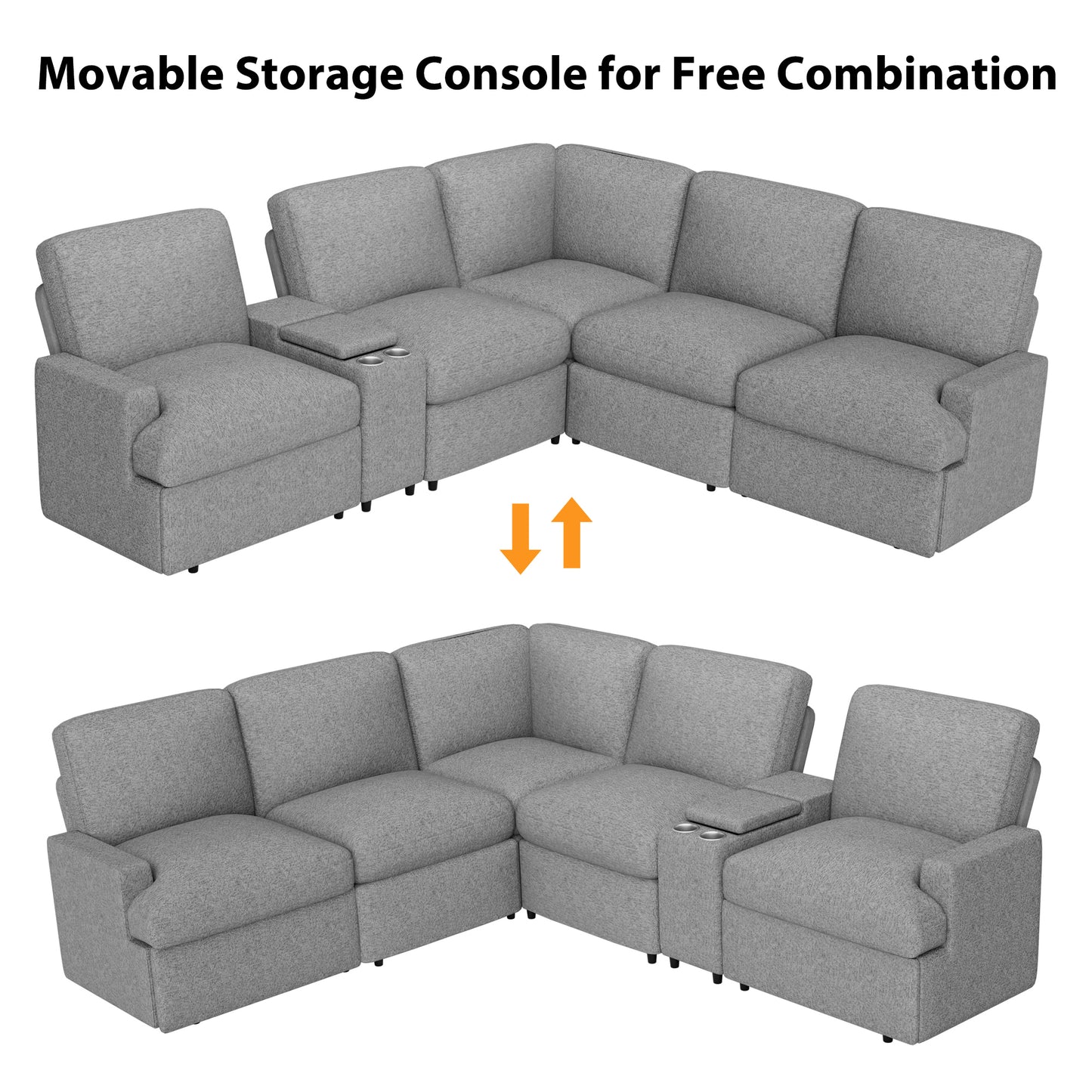 Power Recliner Corner Sofa Home Theater Reclining Sofa Sectional Couches with Storage Box, Cup Holders, USB Ports and Power Socket for Living Room, Grey