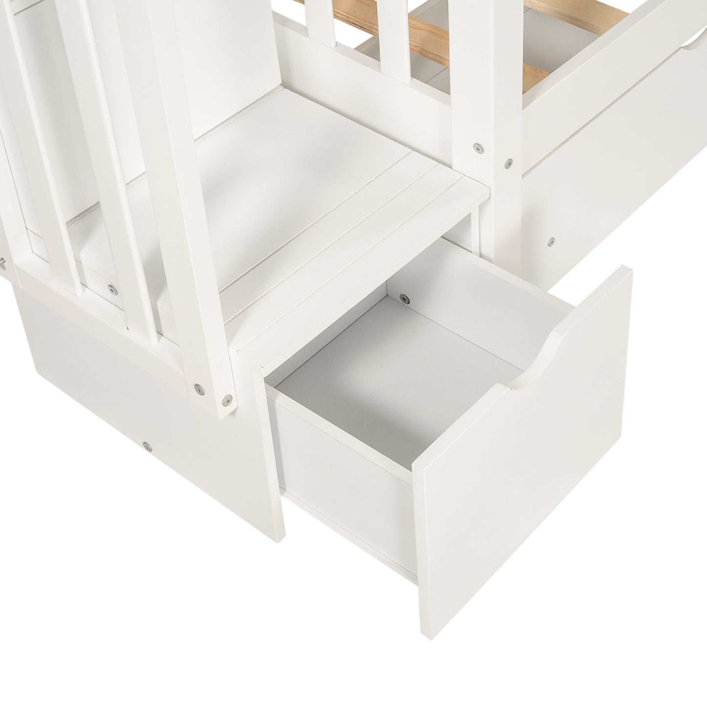 Full Over Full Bunk Bed with Shelves and 6 Storage Drawers, White(Old SKU:LP000046AAK) - Enova Luxe Home Store