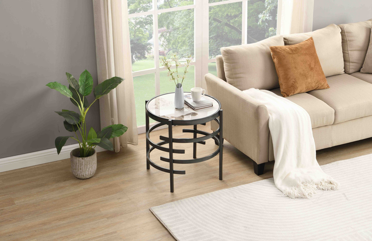 Elegant Pandora Sintered Stone End Table, Darker Gray Small Coffee Table for Living Room 20.67''W x 20.67''D x 21.65''H