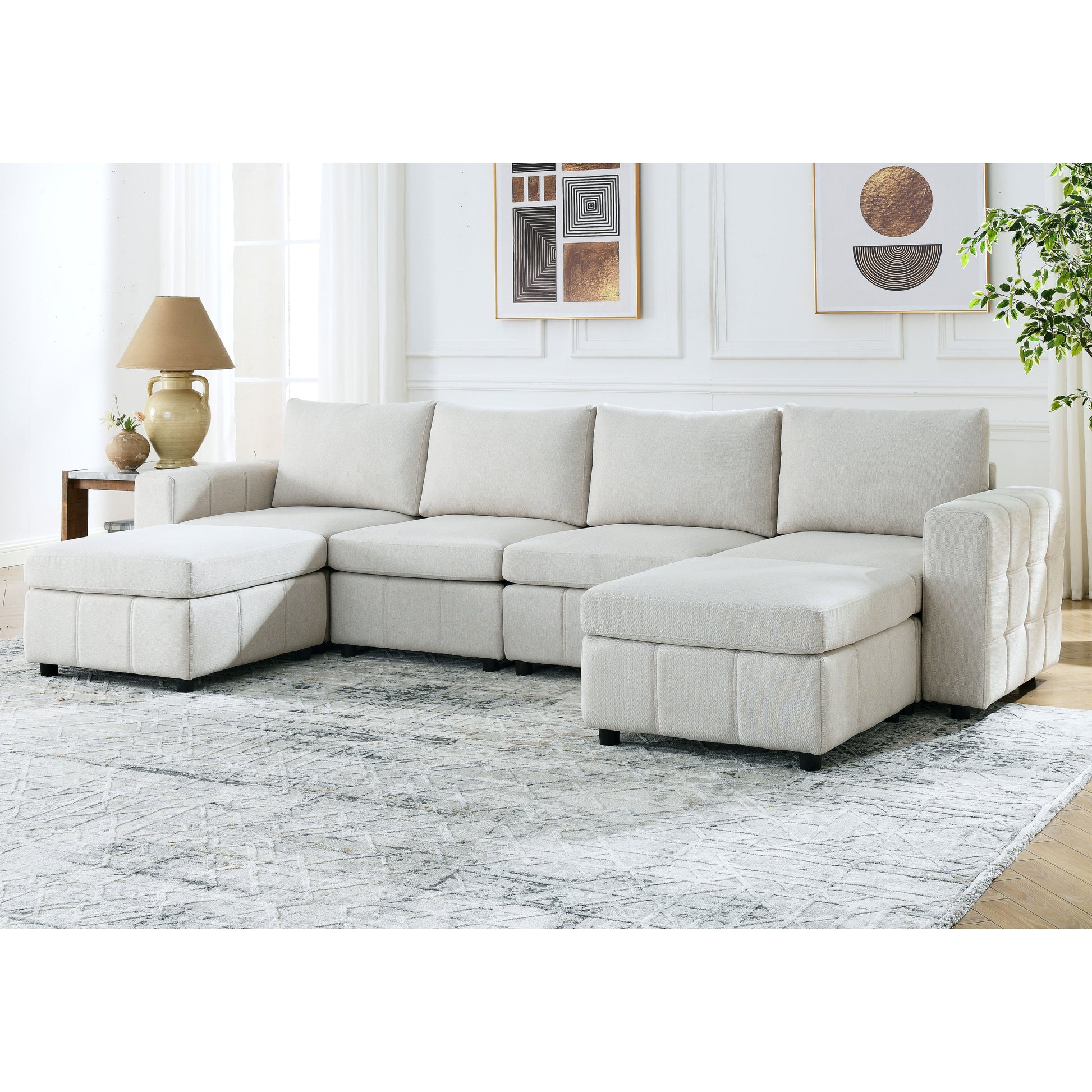 [Video]Upholstered Modular Sofa, U-Shaped Sectional Sofa Sets for Living Room Apartment(4-Seater with 2 Ottoman) - Enova Luxe Home Store
