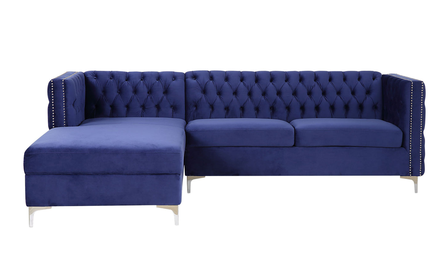 ACME Sullivan Sectional Sofa, Navy Blue Velvet 55490 - Enova Luxe Home Store