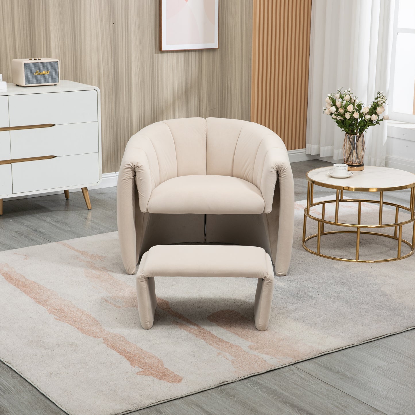 COOLMORE Accent Chair with Ottoman, Mid Century Modern Barrel Chair Upholstered Club Tub Round Arms Chair for Living Room - Enova Luxe Home Store