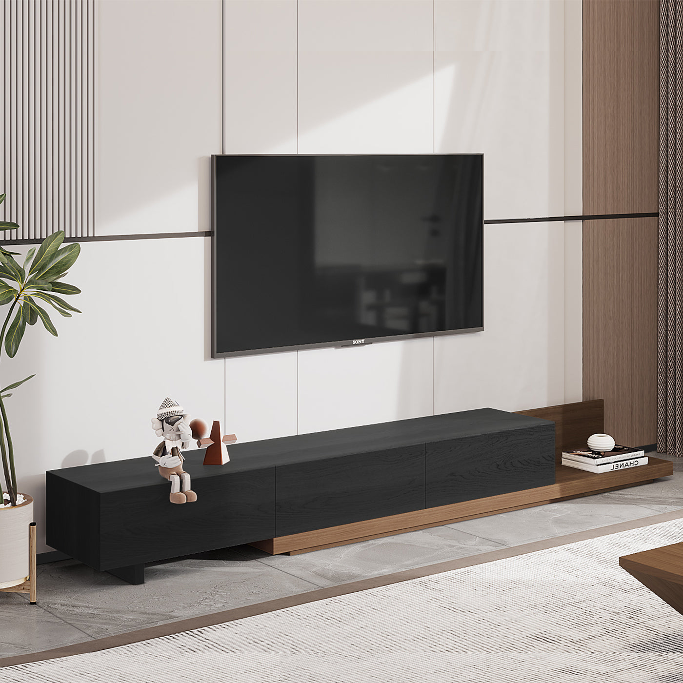 Black Color Modern Minimalist Walnut Wood TV Stand 78.7 x 16.5 x 12.5 in