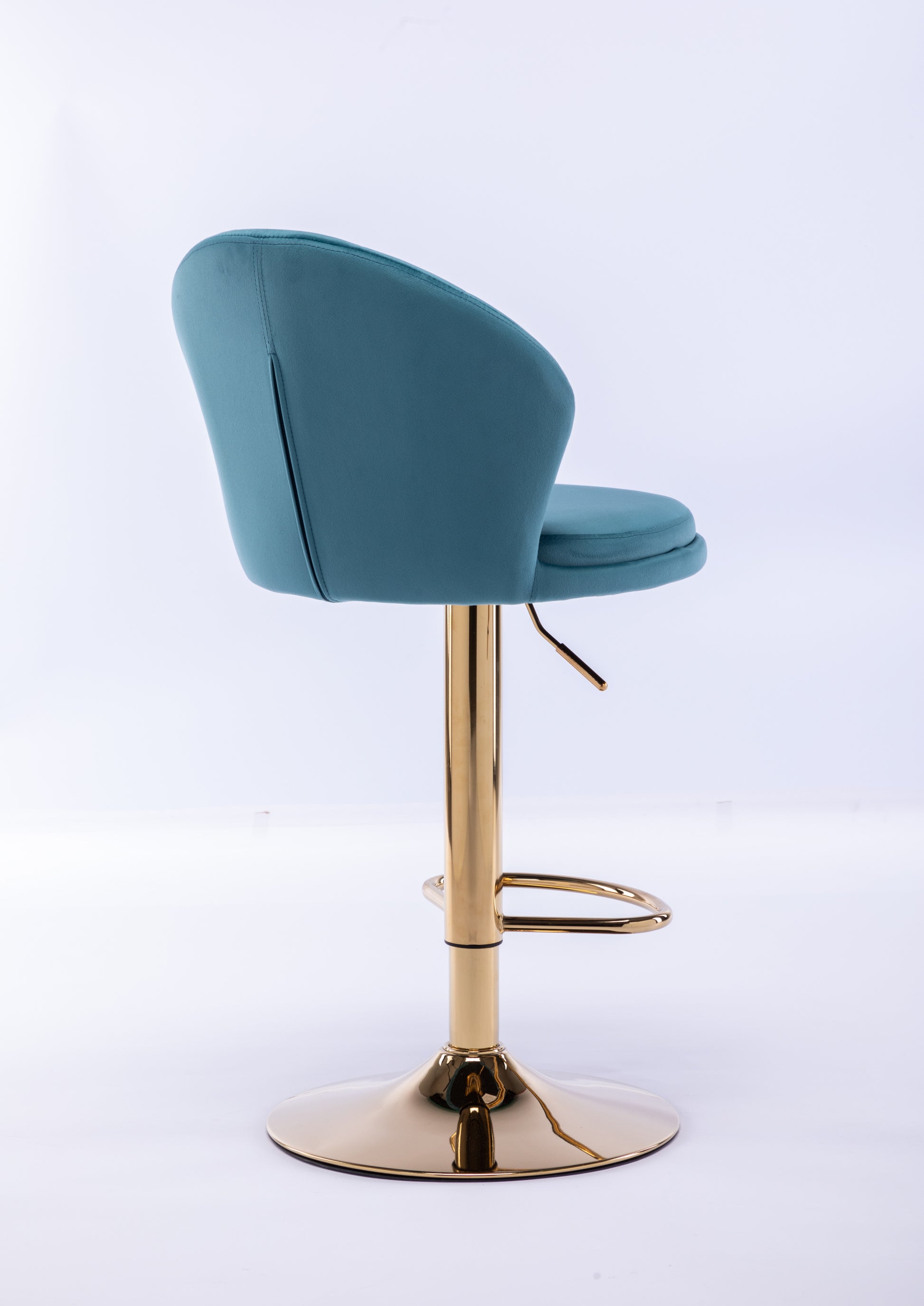Set of 2  Bar Stools,with Chrome Footrest and Base Swivel Height Adjustable Mechanical Lifting Velvet + Golden Leg Simple Bar Stool-Baby Blue - Enova Luxe Home Store