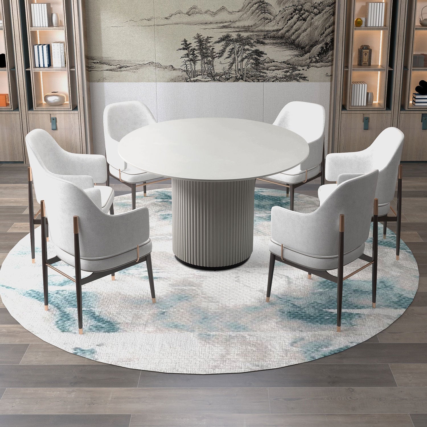 Round Dining Table, MDF handcraft Pedestal Dining Room Table Restaurant Furniture Leisure Coffee Table-47.2" L x 47.2" W x 29.5" H - Enova Luxe Home Store
