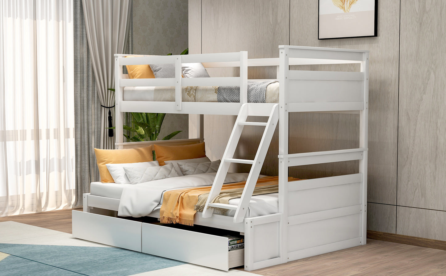 Twin over Full Bunk Bed with Storage - White(OLD SKU :LP000022AAK) - Enova Luxe Home Store