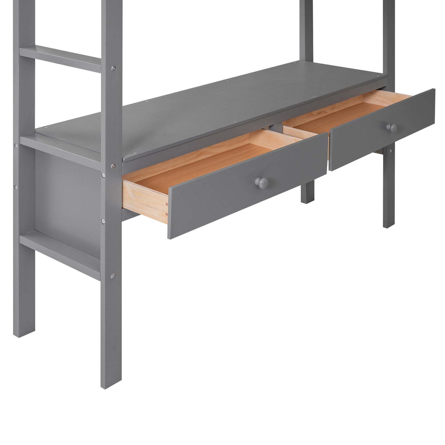 Full Size Loft Bed with Built-in Desk with Two Drawers, and Storage Shelves and Drawers,Gray - Enova Luxe Home Store