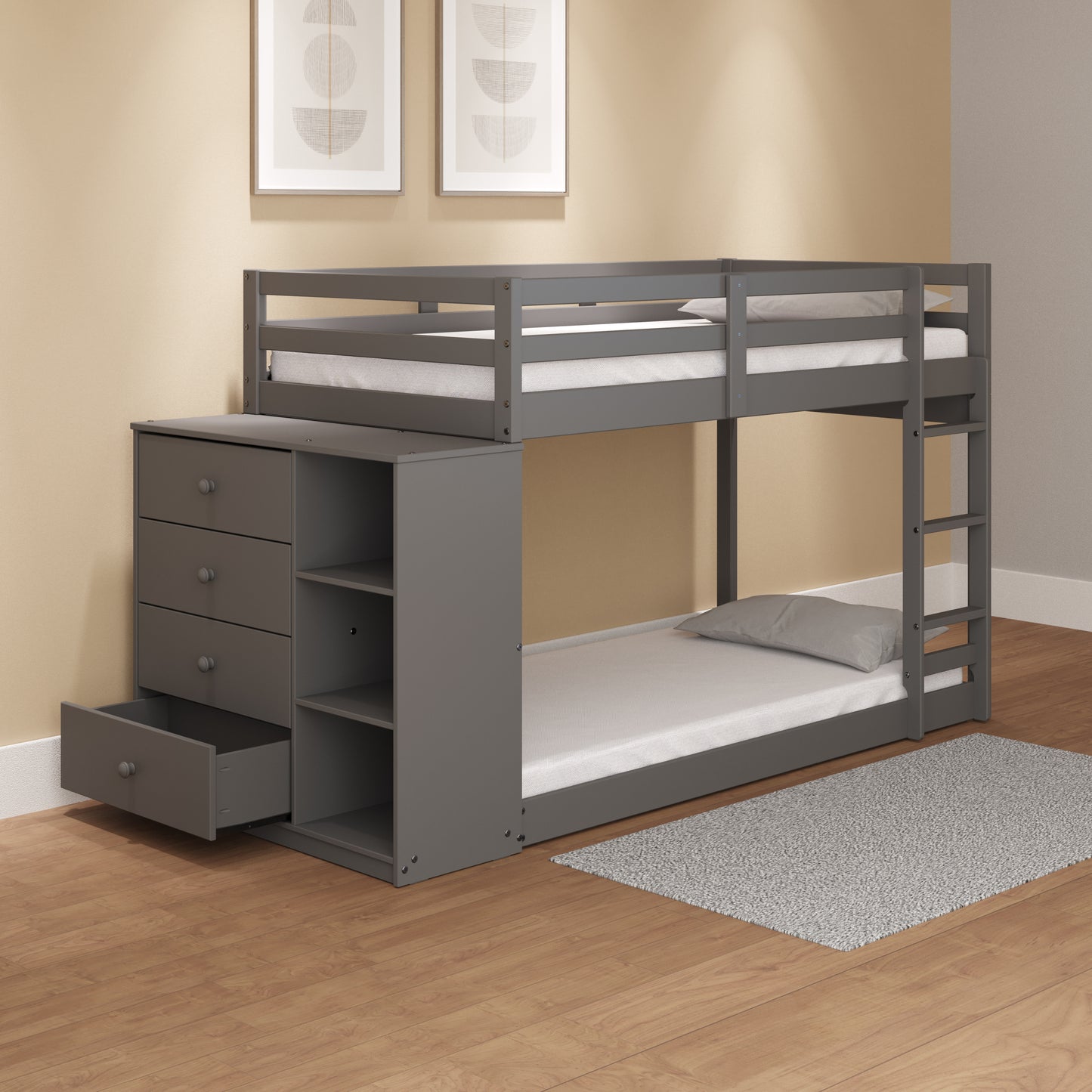 ACME Gaston Twin/Twin Bunk Bed w/Cabinet, Gray Finish BD01372 - Enova Luxe Home Store