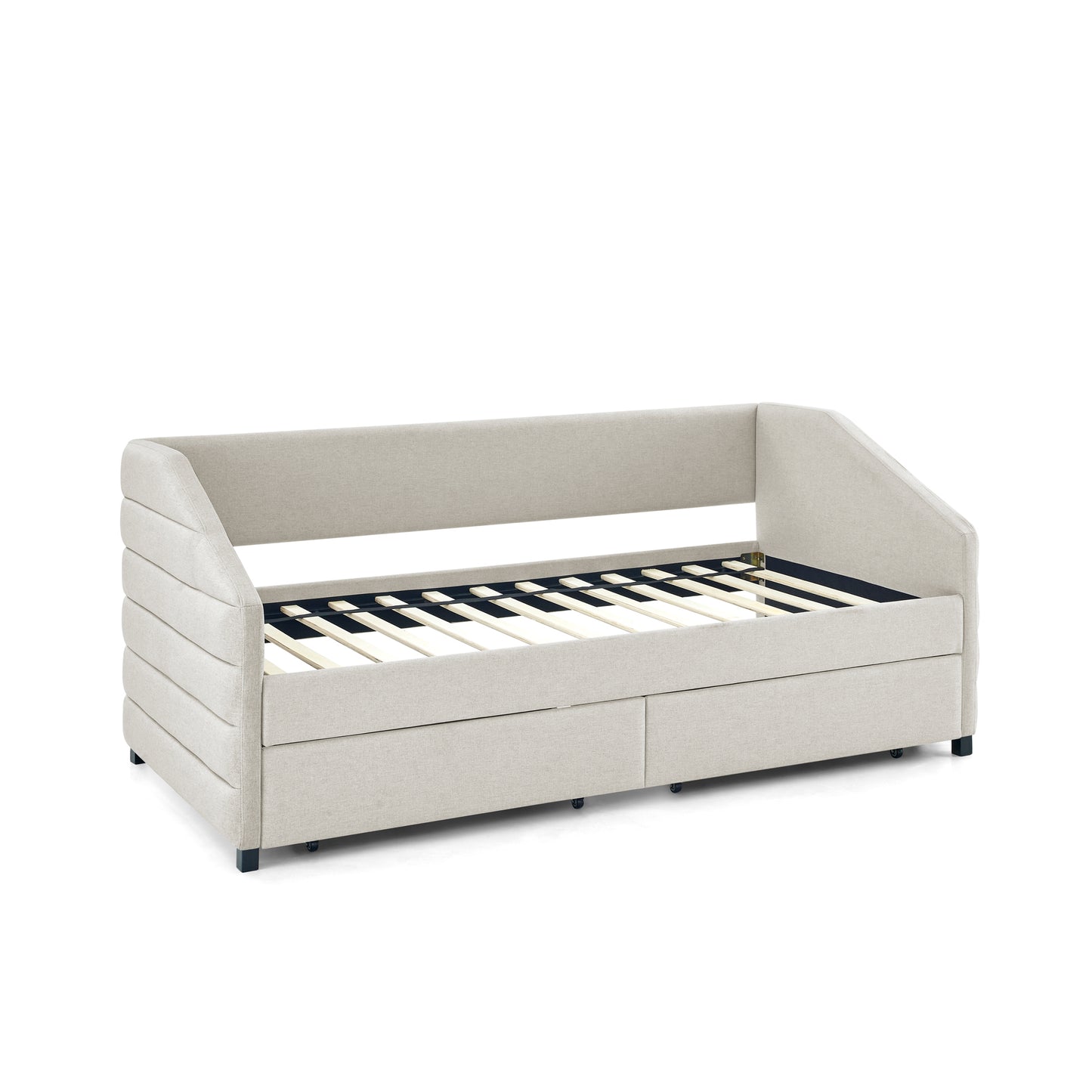 Twin Size Daybed with Two Drawers Trundle Upholstered Tufted Sofa Bed, Linen Fabric, Beige (82.5"x42.5"x34")