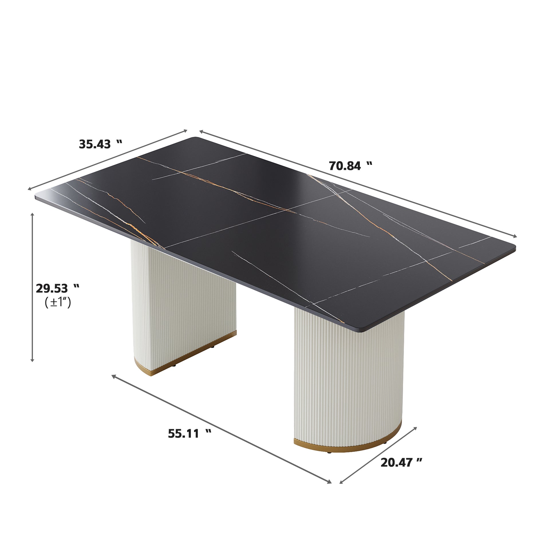 70.84 "modern artificial stone black panel beige PU plywood legs-can accommodate 6-8 people. - Enova Luxe Home Store