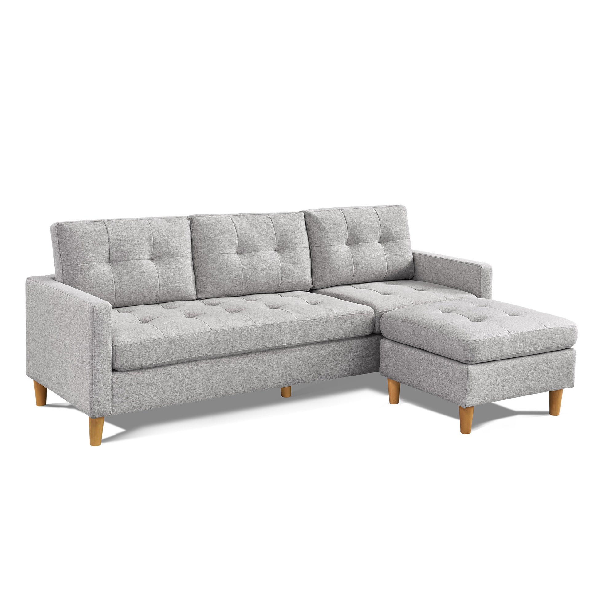 87 Inches  Wide Modern  Convertible Sectional Sofa & Chaise, L Shaped Tufted Fabric Couch, Reversible Sectional Sofa with Ottoman - Light Grey - Enova Luxe Home Store