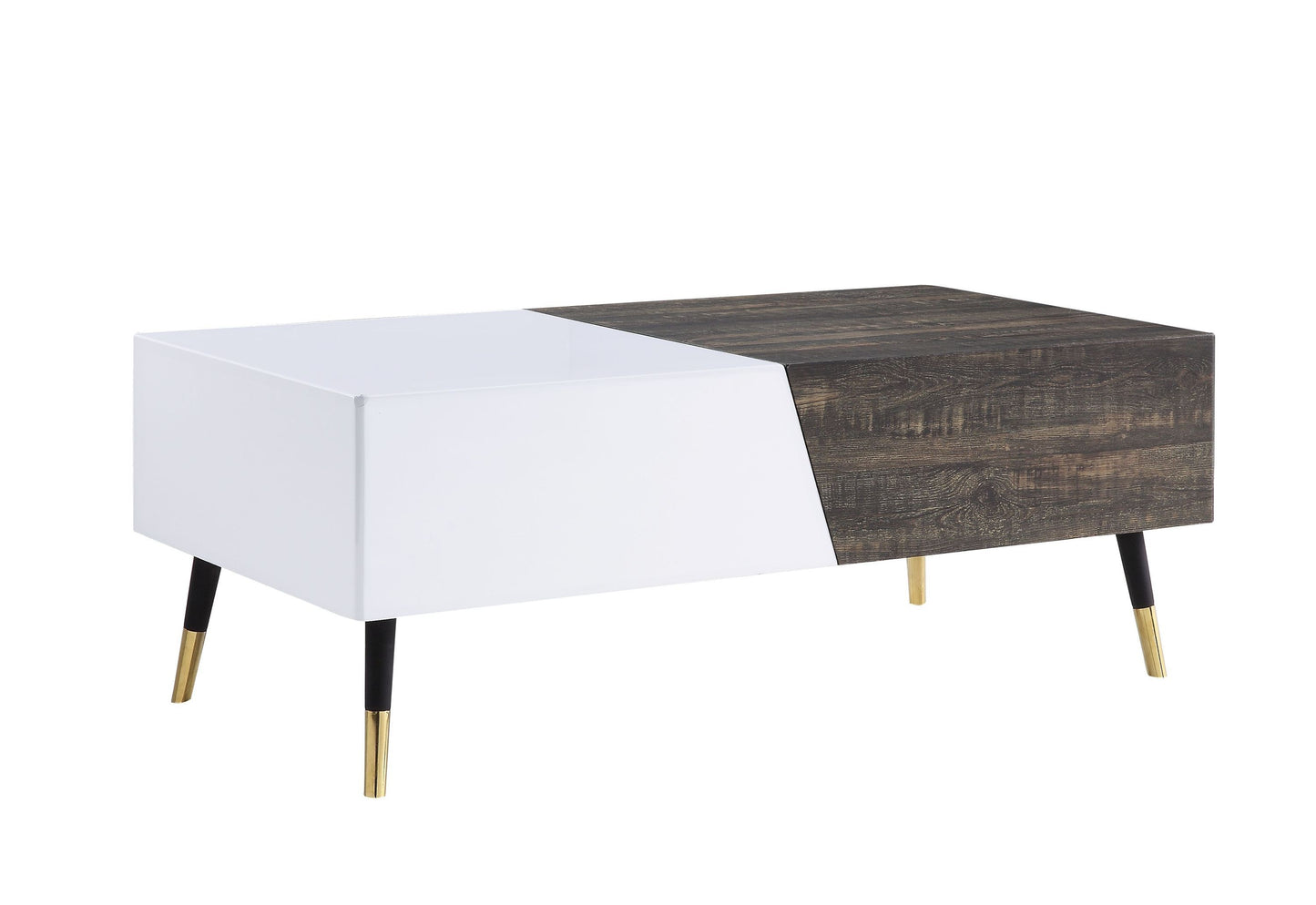 ACME Orion Coffee Table, White High Gloss & Rustic Oak 84680 - Enova Luxe Home Store