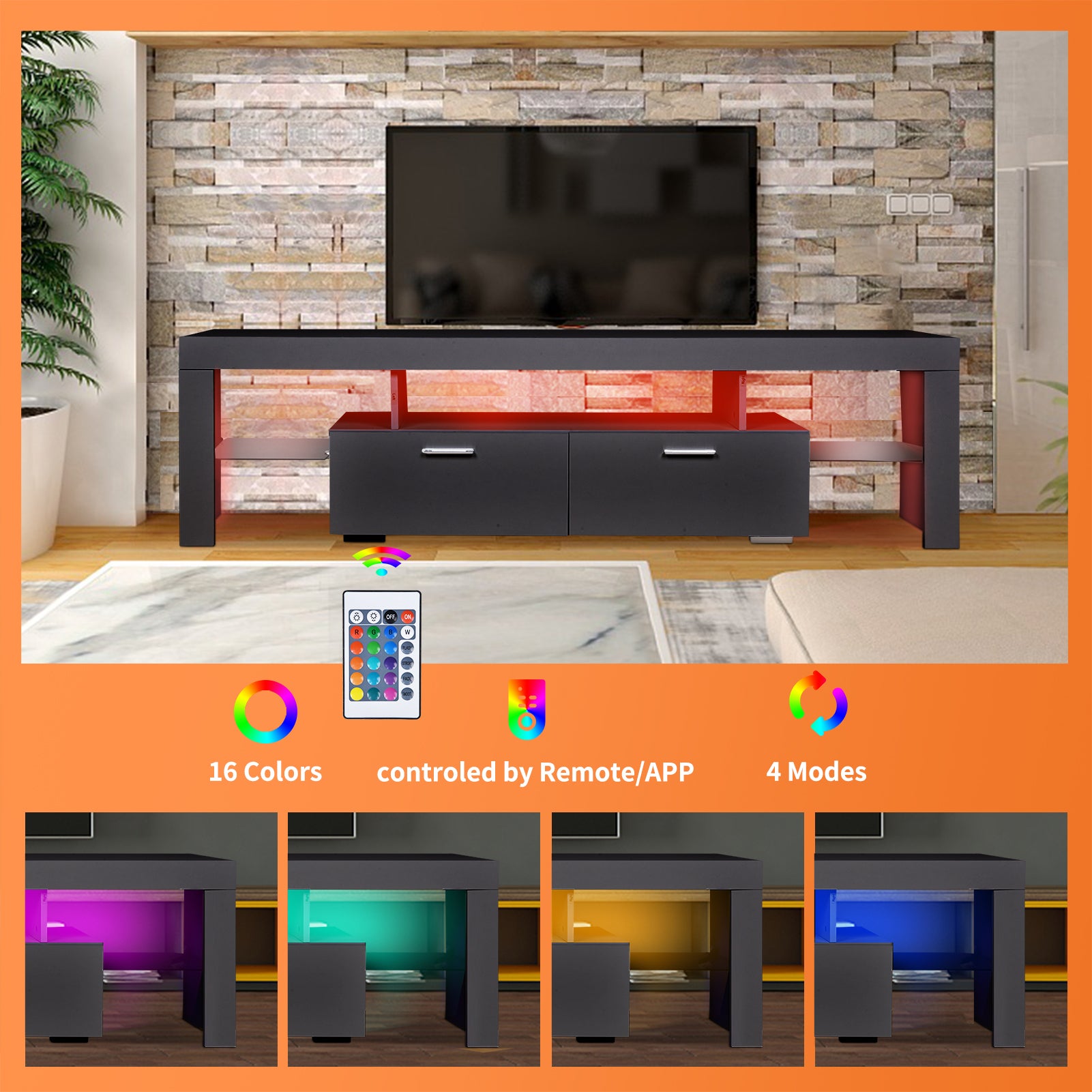 LED TV stand modern TV stand with storage Entertainment Center with drawer TV cabinet for Up to 75 inch for Gaming Living Room Bedroom - Enova Luxe Home Store