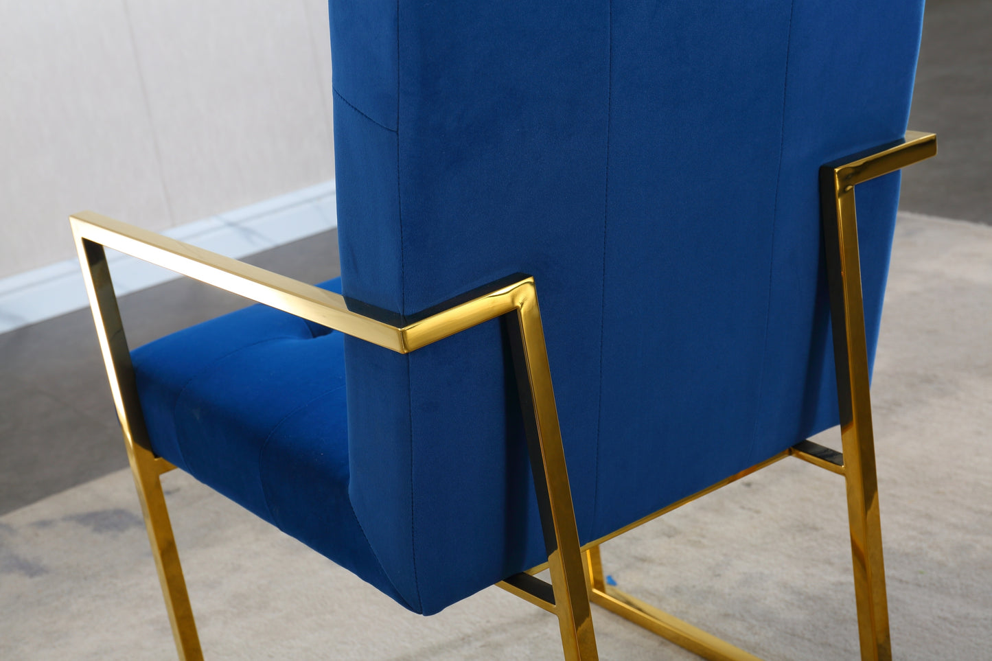 Modern Velvet Dining Arm Chair Set of 1, Tufted Design and Gold Finish Stainless Base