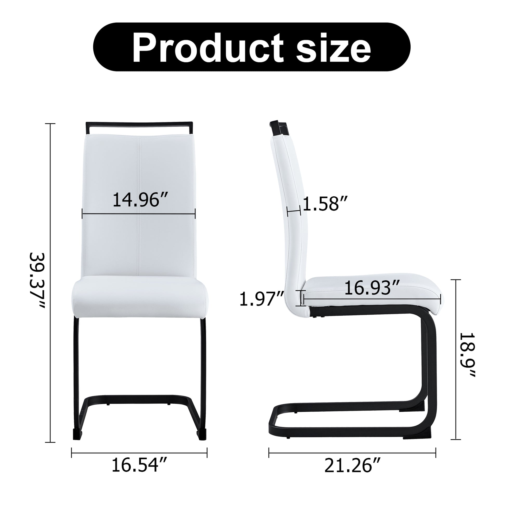 Table and chair set, 1 table with 4 white chairs. 0.4 "tempered glass desktop and black MDF, PU artificial leather high backrest cushion side chair, C-shaped tube black coated metal legs. - Enova Luxe Home Store