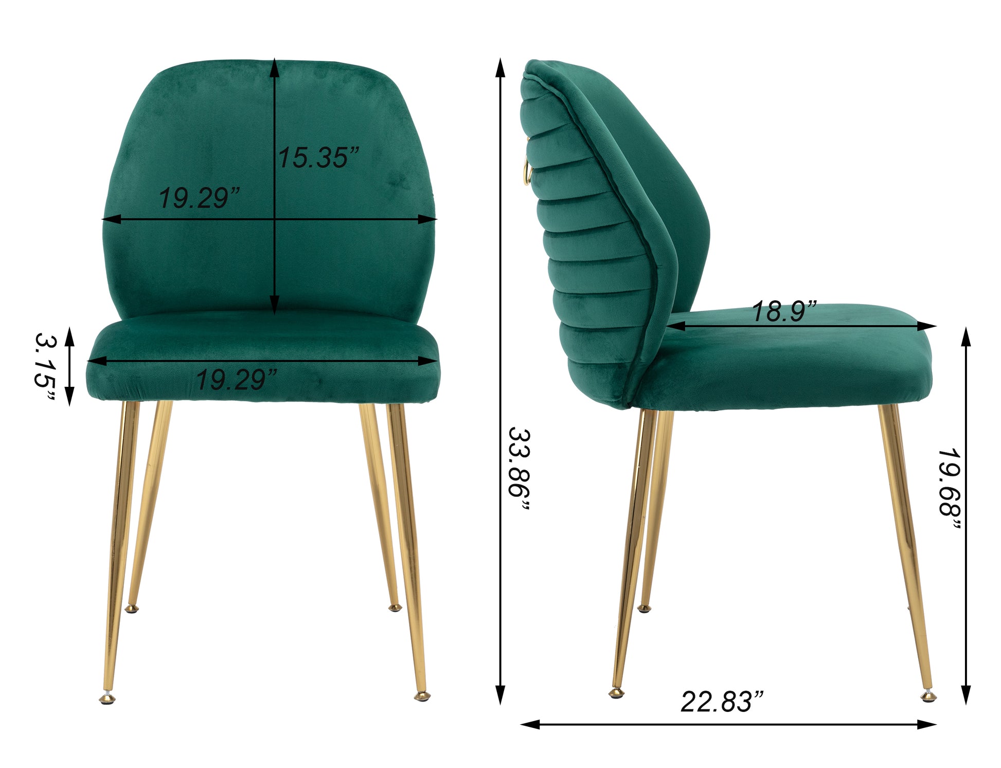 Modern Dining Chair Set of 2, Woven Velvet Upholstered Side Chairs with Barrel Backrest and Gold Metal Legs, Accent Chairs for Living Room Bedroom,Green - Enova Luxe Home Store