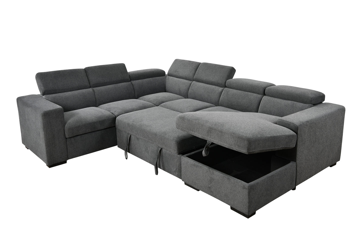 4 in 1 Modern U-Shaped 7-seat Sectional Sofa Couch with Adjustable Headrest, Sofa Bed with Storage Chaise,Pull Out Couch Bed for Living Room ,Dark Gray