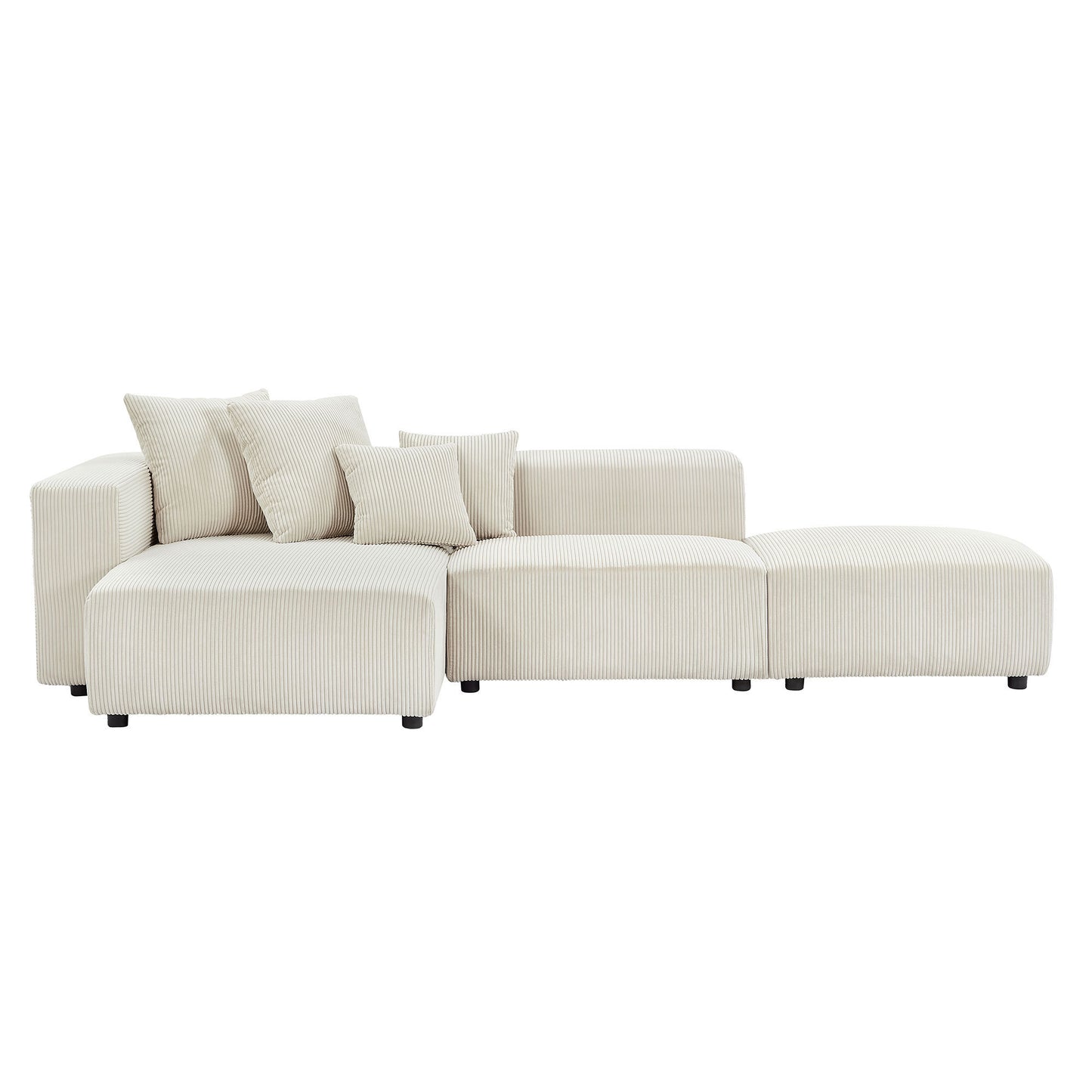 Soft Corduroy Sectional Modular Sofa Set, Small L-Shaped Chaise Couch for Living Room, Apartment, Office, Beige