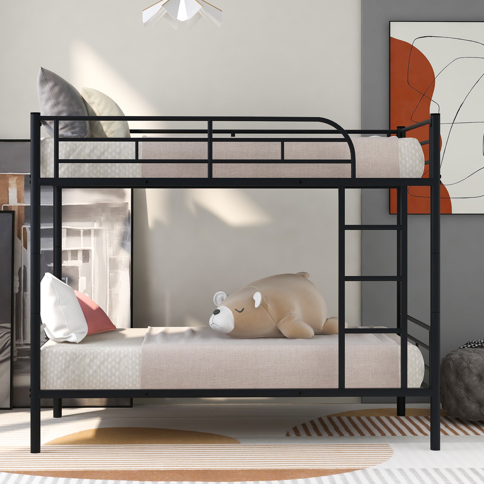 Twin Over Twin Metal Bunk Bed (Black) - Enova Luxe Home Store