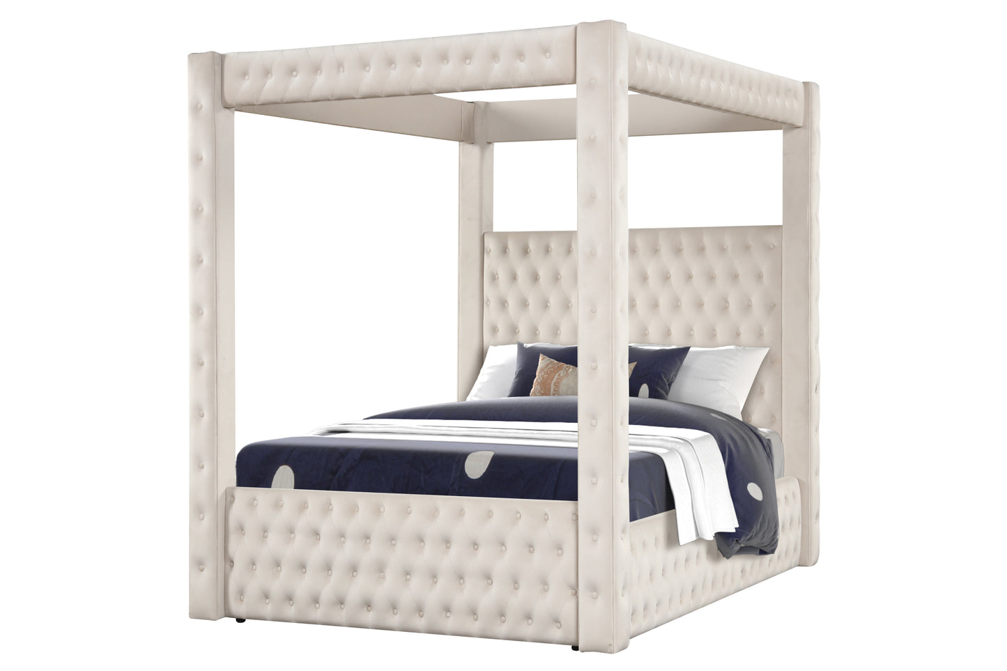 Monica luxurious Four-Poster Full 4 Pc Bed Made with Wood in Cream