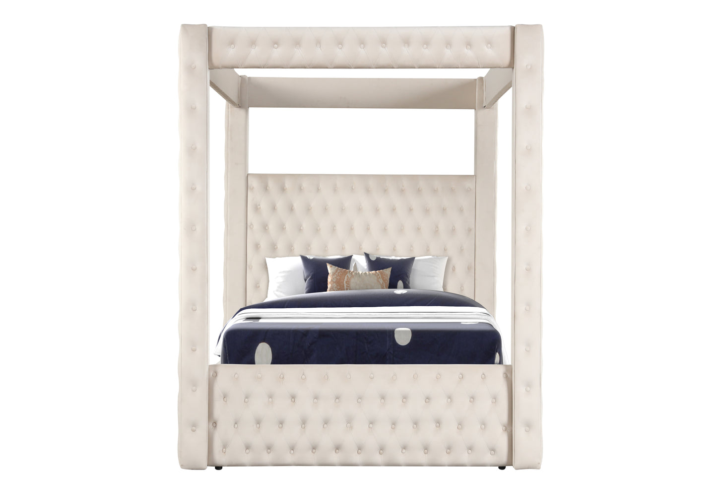 Monica luxurious Four-Poster Full 4 Pc Bed Made with Wood in Cream
