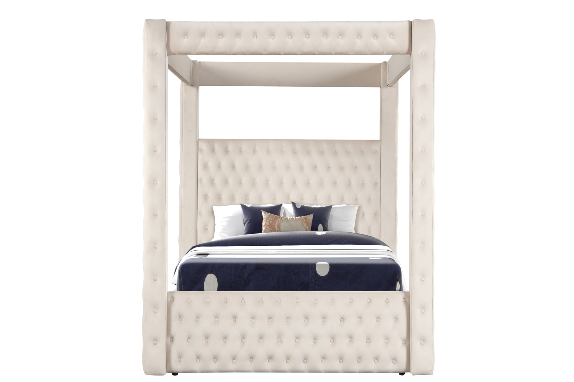 Monica luxurious Four-Poster Full 5 Pc Bed Made with Wood in Cream - Enova Luxe Home Store