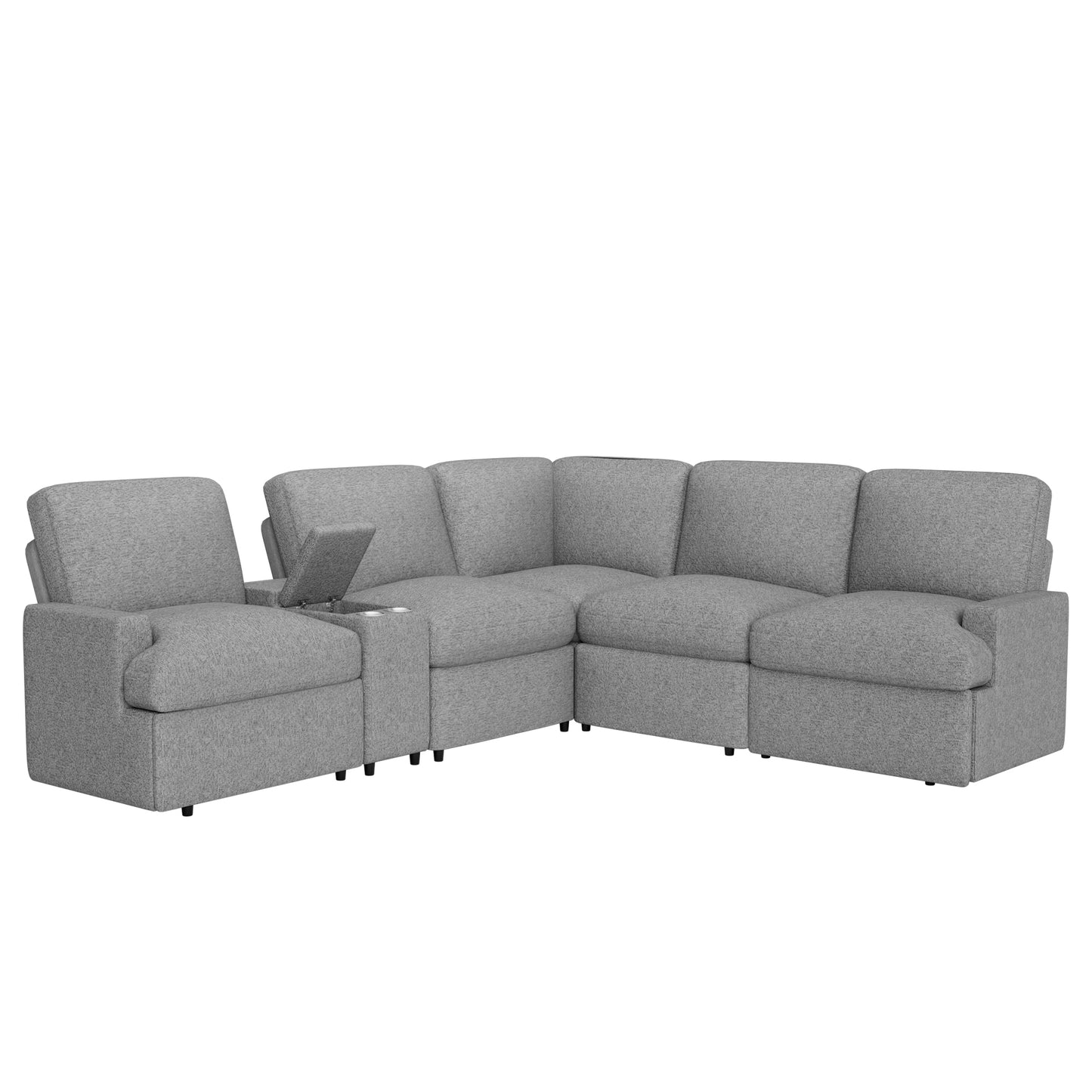 Power Recliner Corner Sofa Home Theater Reclining Sofa Sectional Couches with Storage Box, Cup Holders, USB Ports and Power Socket for Living Room, Grey