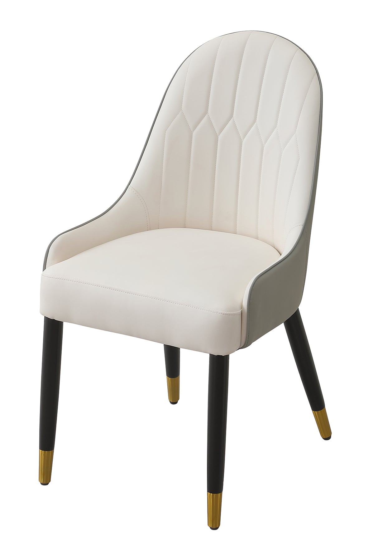 Dining Chair with PU Leather white grey color solid wood metal legs (Set of 2)