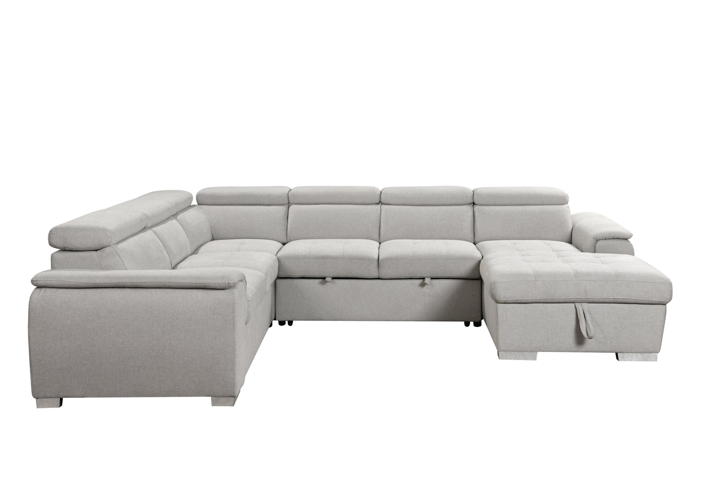 Modern U Shaped 7-seat Sectional Sofa Couch with Adjustable Headrest, Sofa Bed with Storage Chaise-Pull Out Couch Bed for Living Room ,Beige
