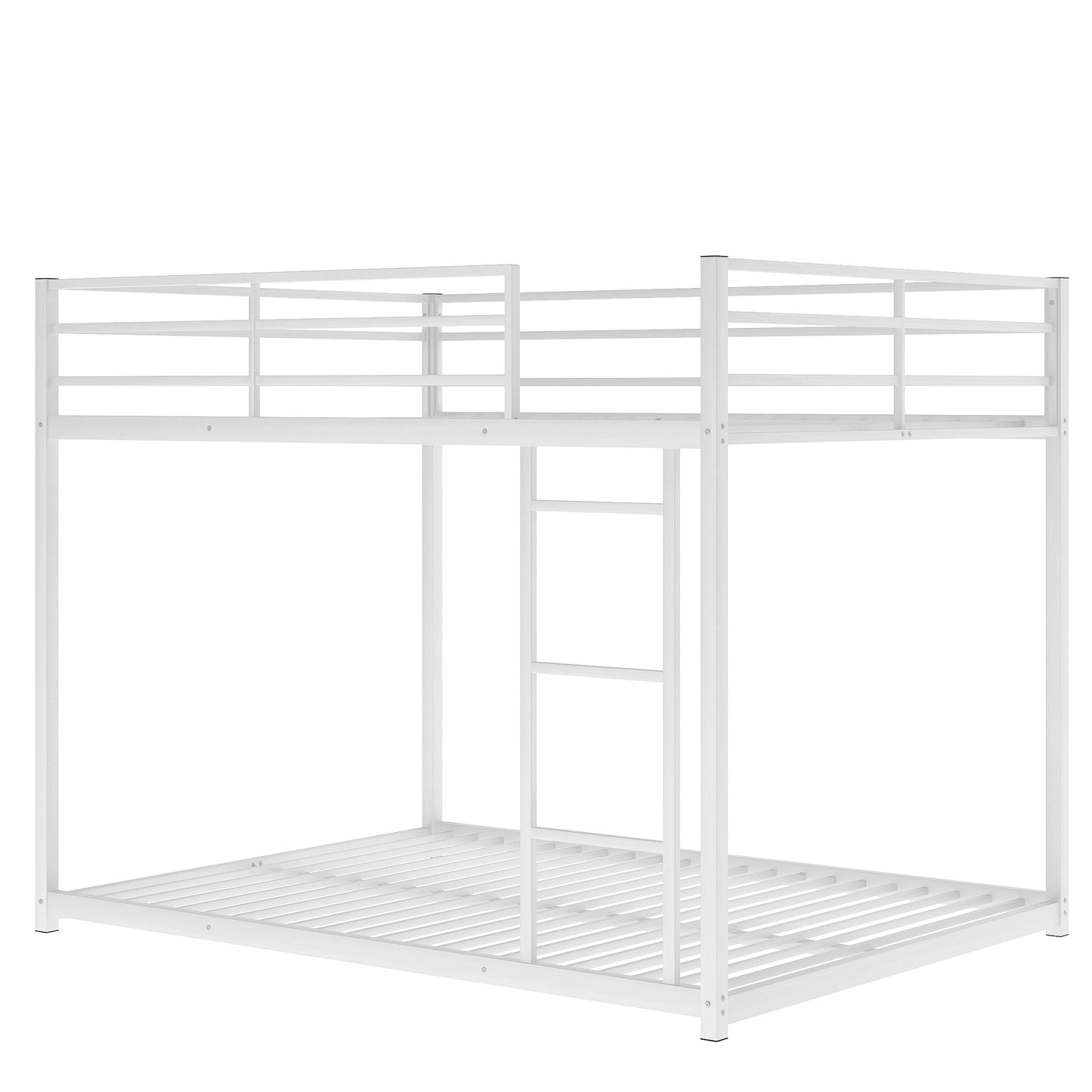 Full over Full Metal Bunk Bed, Low Bunk Bed with Ladder, White(Old SKU:MF197034AAK) - Enova Luxe Home Store