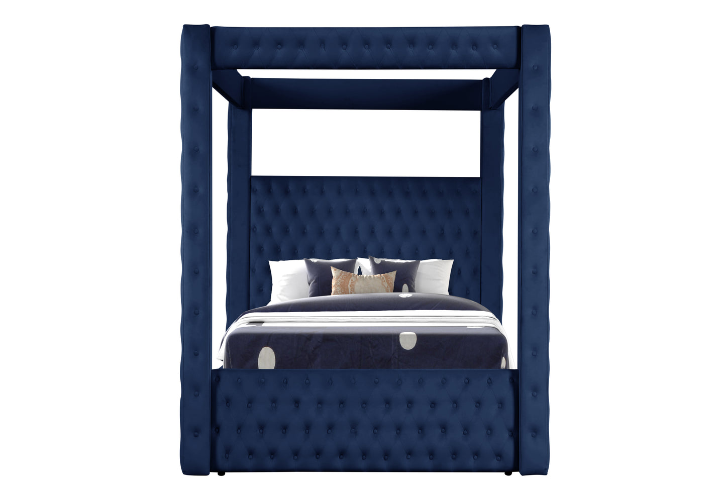 Monica luxurious Four-Poster King 4 Pc Bedroom Set Made with Wood in Navy - Enova Luxe Home Store