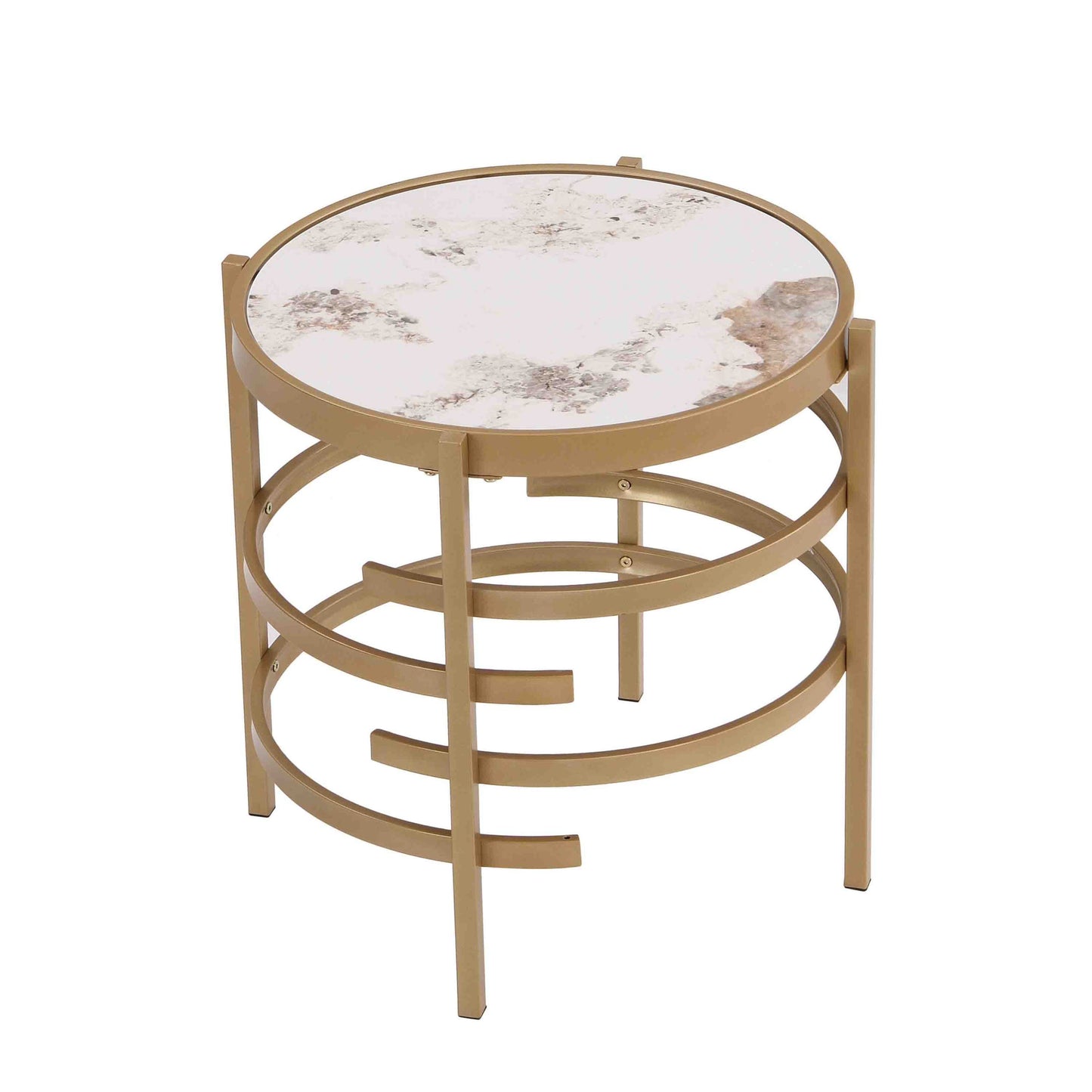 Modern Side Table, Pandora Sintered Stone End Table, Golden Small Coffee Table,  20.67''W x 20.67''D x 21.65'H - Enova Luxe Home Store