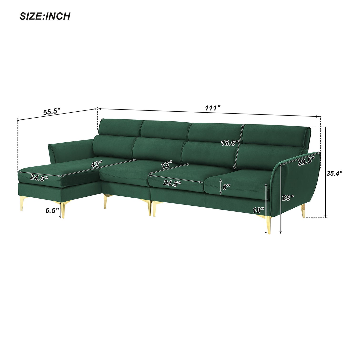 [VIDEO provided] [New]111 " Convertible Sectional Sofa Couch , Flannel L Shape Furniture Couch with Chaise Left/Right Handed Chaise - Enova Luxe Home Store
